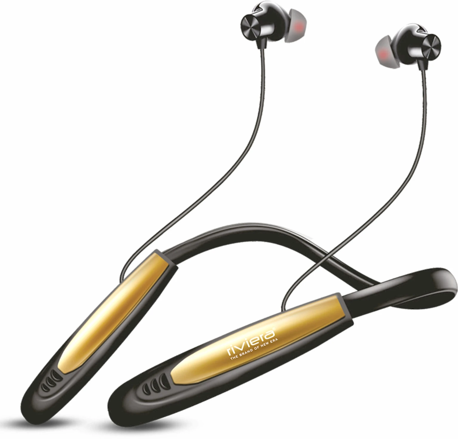 riviera Newly Launched Zolly Wireless Neckband BT V5.4 Headphones 35 Hours Playtime Bluetooth Headset (Black & Gold, In the Ear)
