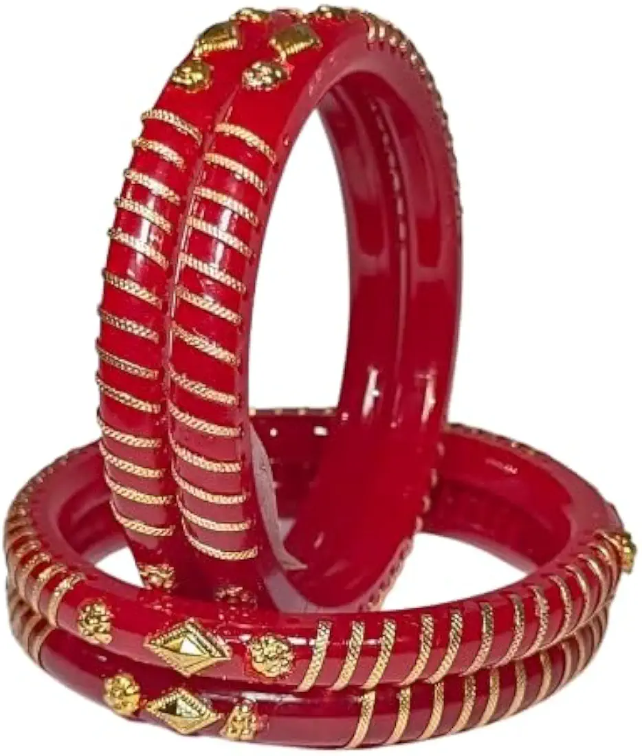 Traditional Red Kada Pola Bangle with Golden Detailing Beautiful Handcrafted Accessory for Festivals, Weddings, Poojas, Celebrations
